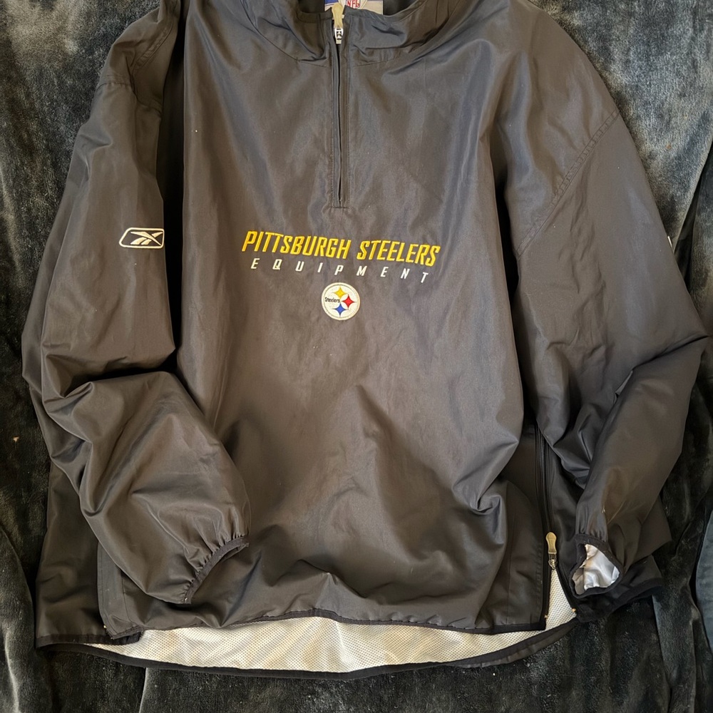 RARE VINTAGE NFL PITTSBURGH STEELERS PULL OVER WINDBREAKER JACKET COAT 3X REEBOK